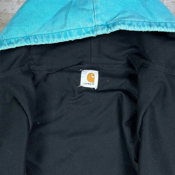 Vintage Carhartt Jacket Light Blue Cotton Canvas Mesh Lined Hooded Full Zip 90s - Picture 4 of 6